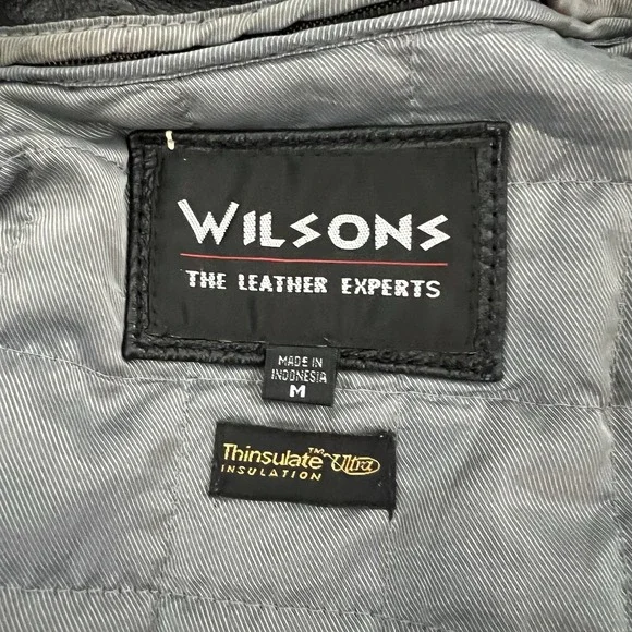 Y2k Wilsons Leather‎ Cropped Moto Jacket Thinsulate Woman M Black Belted Vtg 90s - Picture 14 of 15